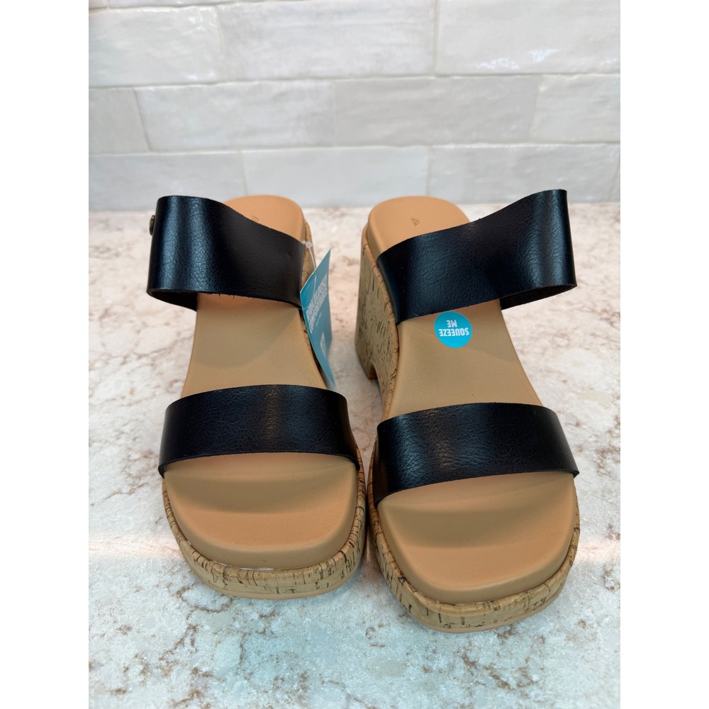 Reef Sunset Ibiza Black Tan Cork Platform Wedge Slide Sandals Womens 8